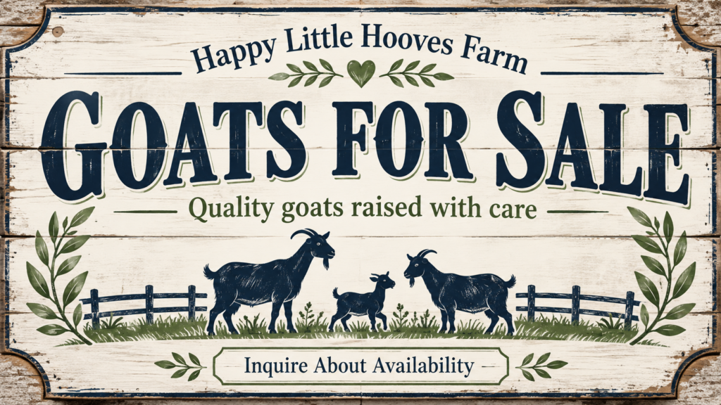 Happy Little Hooves Farm Goats for Sale sign